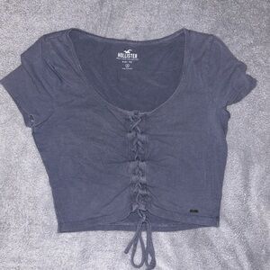 Hollister Women's Charcoal Lace-Up Crop Top